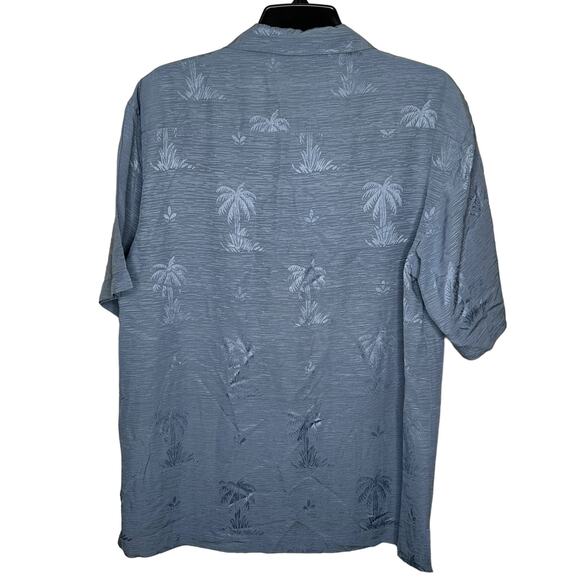 KulaKula 100% Silk Palm Tree Print  Hawaian style button up Size Small Blue - Picture 3 of 5